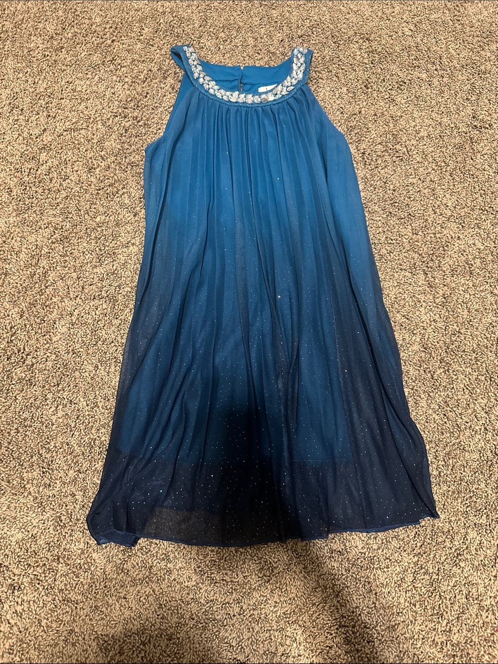 Speechless Blue Ombre Sleeveless Party Dress with Beaded Neckline